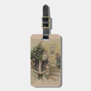 Vintage Santa Snow Christmas Tree Luggage Tag