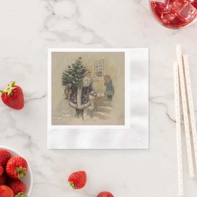 Vintage Santa Snow Christmas Tree Napkin (Insitu)