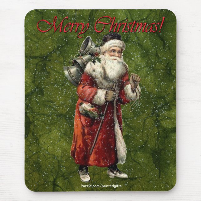 Vintage Santa & Snow Merry Christmas Gift Mousepad (Front)