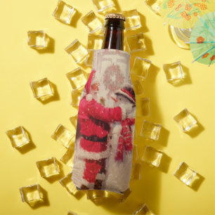 Vintage Santa Snowman Christmas Cheer Bottle Cooler