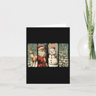 Vintage Santa Snowman Reindeer Retro 1950s Christm Card