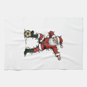 Vintage Santa Soccer Christmas Sports Shirt_1 Tea Towel