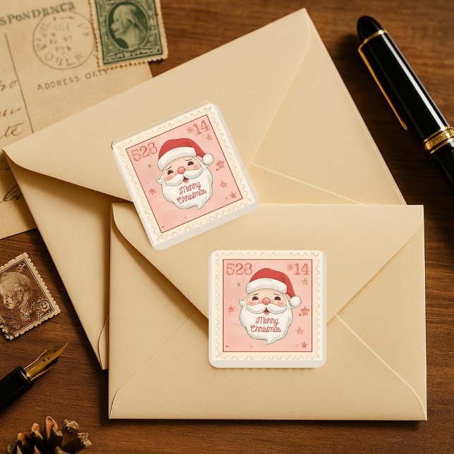 Vintage Santa Stamp Christmas  Square Sticker (Creator Uploaded)