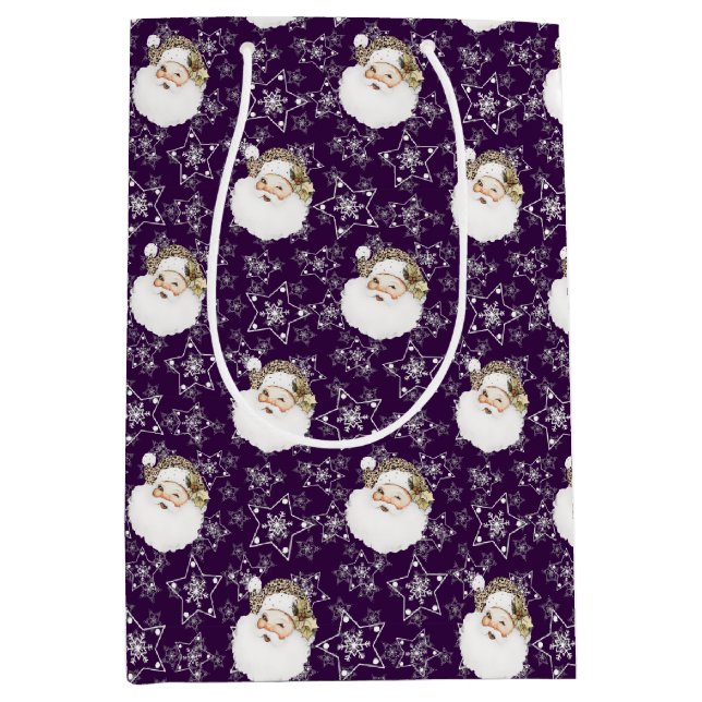 Vintage Santa & Stars Medium Gift Bag (Front)