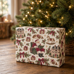 Vintage Santa Storybook Christmas Wrapping Paper