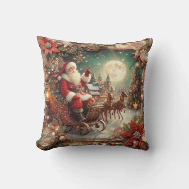Vintage Santa Throw Pillow (Front)