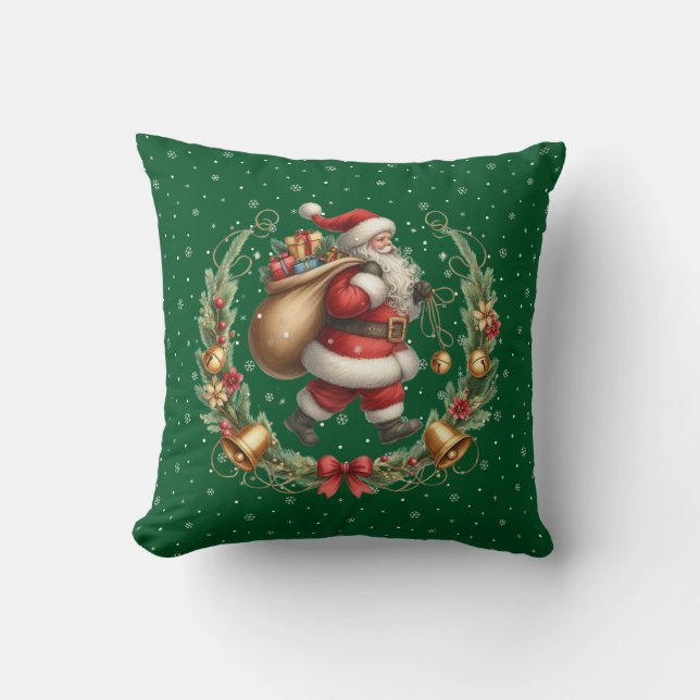 Vintage Santa Throw Pillow (Front)