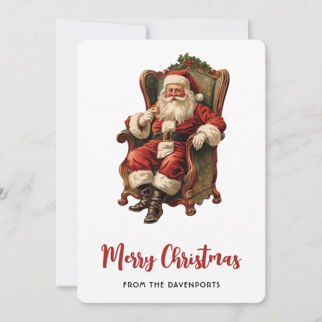 Vintage Santa Traditional Christmas Holiday Card (Front)