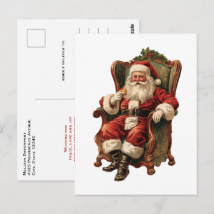 Vintage Santa Traditional Christmas Holiday Postcard