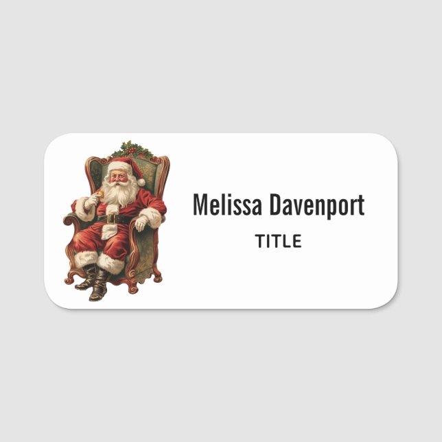 Vintage Santa Traditional Christmas Name Tag (Front)