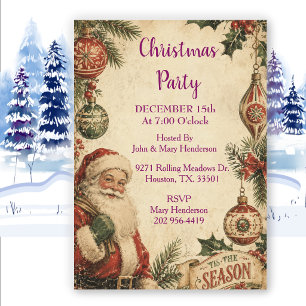 Vintage Santa Traditional Christmas Party Invitation