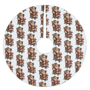 Vintage Santa Traditional Christmas Pattern Brushed Polyester Tree Skirt