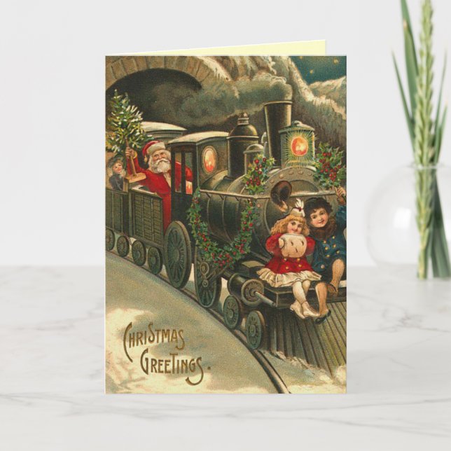 Vintage Santa Train Christmas Card (Front)