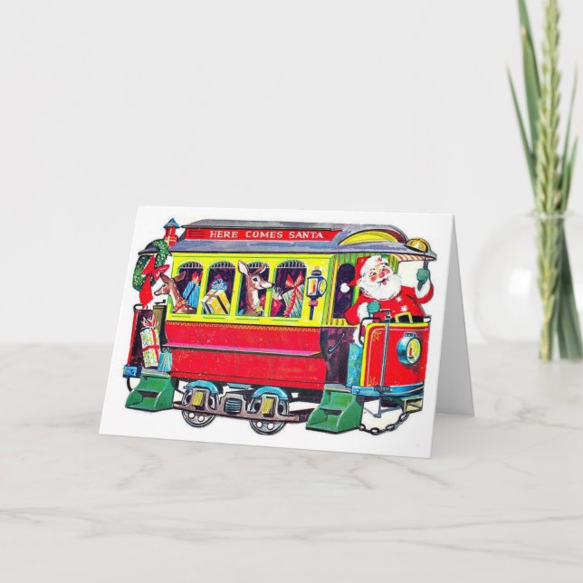 Vintage Santa Train Christmas Card (Front)
