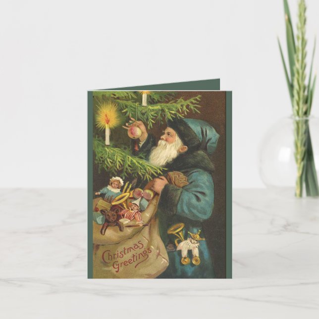 Vintage santa tree candle Christmas card (Front)