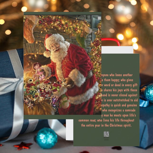 Vintage Santa Under Gold Lights Fireplace Holiday Card (In a hurry, use instant download)