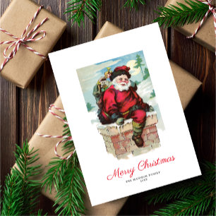 Vintage Santa w/ Chimney Non-Photo Holiday Card