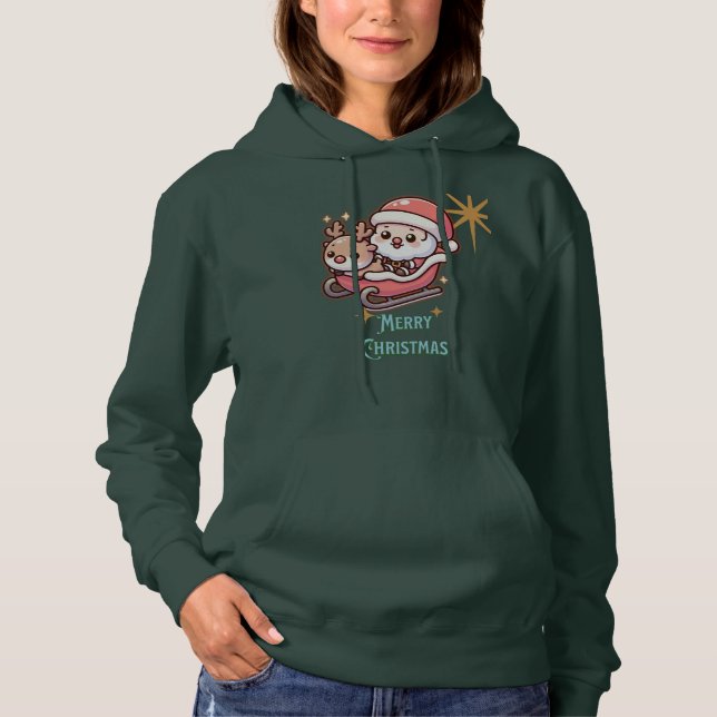 Vintage Santa with Baby Reindeer Women's Hoodie (Front)