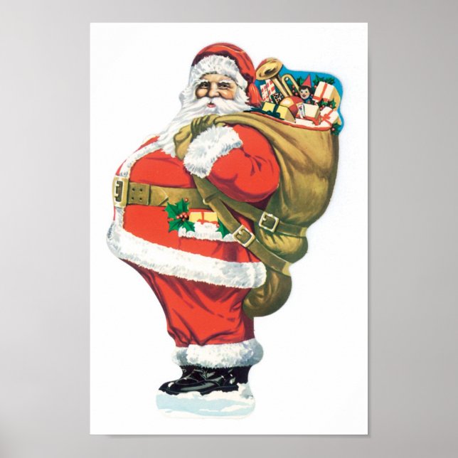 Vintage Santa with Bag of Toys Poster (Front)