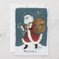 Vintage Santa with Bag Watercolor Drawing Believe