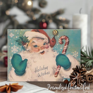 Vintage Santa with Candy Cane Custom Christmas Holiday Card