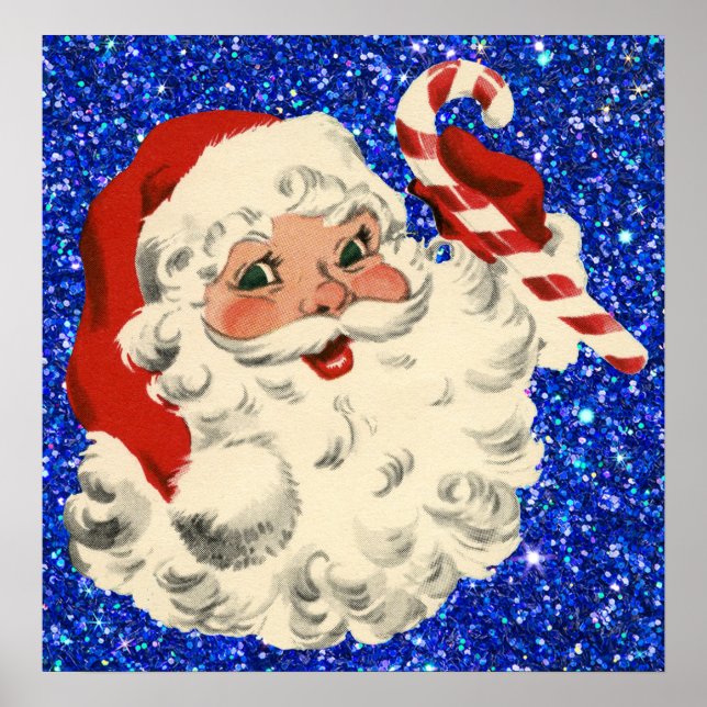 vintage santa with candy cane poster (Front)