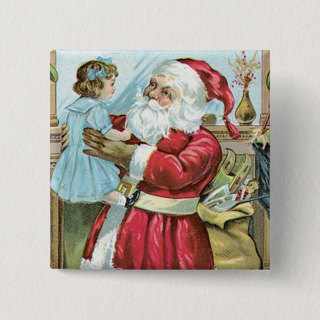 Vintage Santa with Child 15 Cm Square Badge (Front)