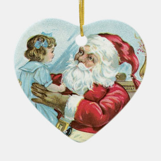Vintage Santa with Child - heart Ceramic Tree Decoration