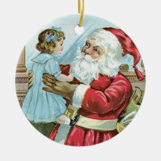 Vintage Santa with Child - round Ceramic Tree Decoration