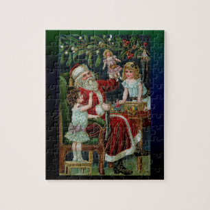 Vintage Santa with Children, Gifts and Mistletoe Jigsaw Puzzle