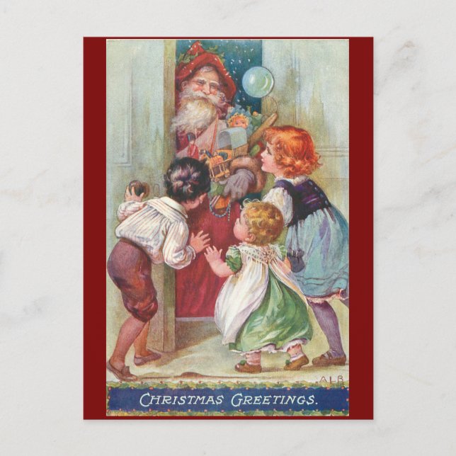 Vintage Santa With Children Holiday Postcard (Front)