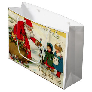 Vintage Santa with Children Large Gift Bag