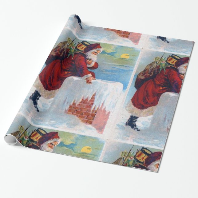 Vintage Santa with Chimney Wrapping Paper (Unrolled)