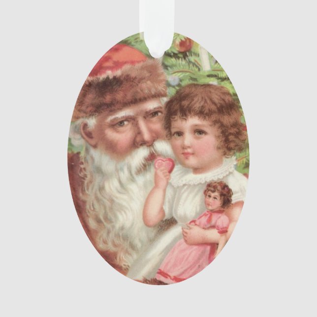 Vintage Santa With Girl Ornament (Front)