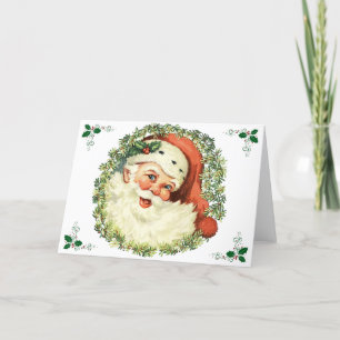 Vintage Santa with Holly Holiday Card