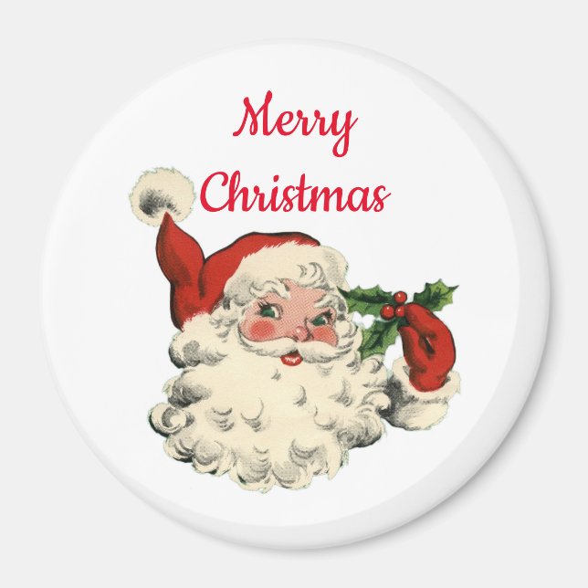 Vintage Santa With Holly Magnet (Front)