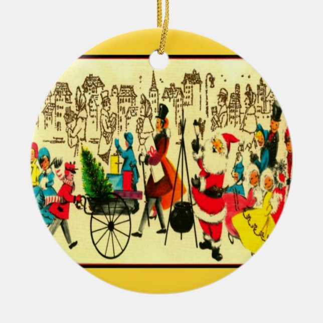 Vintage Santa with Kettle Ornament (Front)