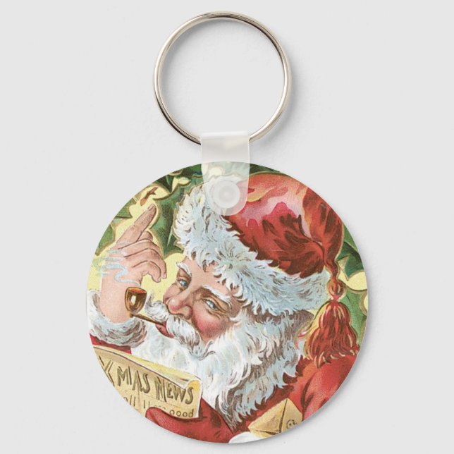 Vintage Santa with List Key Ring (Front)