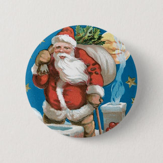 Vintage Santa with Moon 6 Cm Round Badge