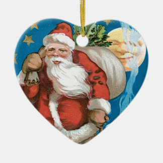 Vintage Santa with Moon - heart Ceramic Tree Decoration