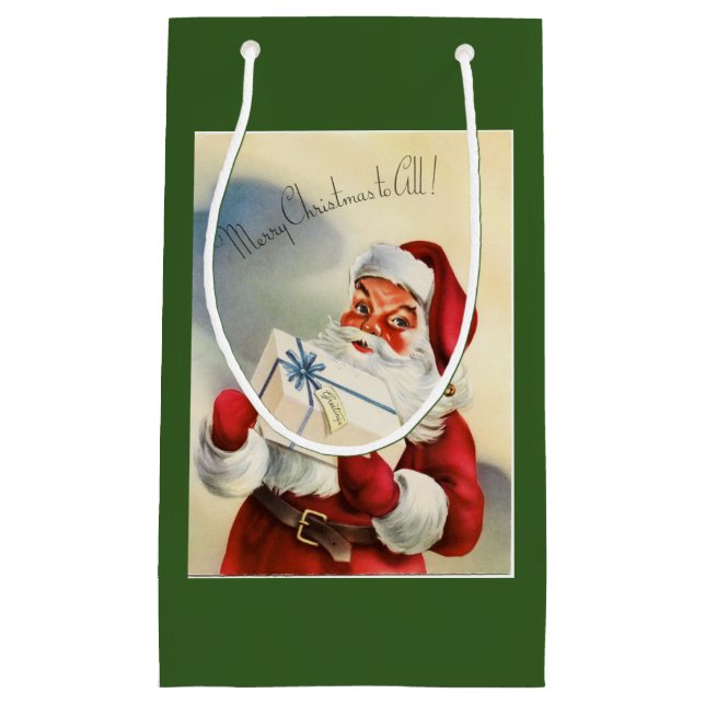 Vintage Santa With Present Small Gift Bag (Front)