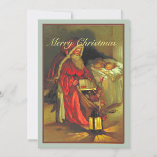Vintage Santa With Sleeping Children Christmas Card