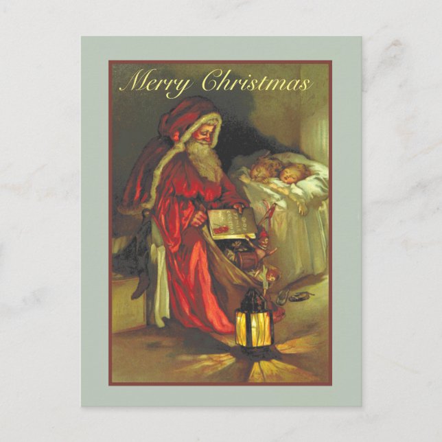 Vintage Santa With Sleeping Children Christmas Postcard (Front)