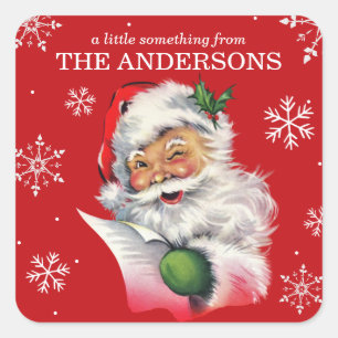Vintage Santa With Snowflakes Custom Christmas Square Sticker