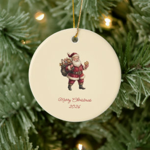 Vintage Santa with Toy Sack and Sweet Treat Ceramic Tree Decoration
