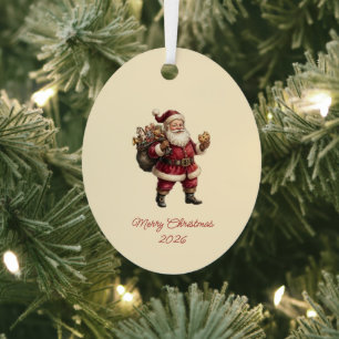 Vintage Santa with Toy Sack and Sweet Treat Metal Tree Decoration
