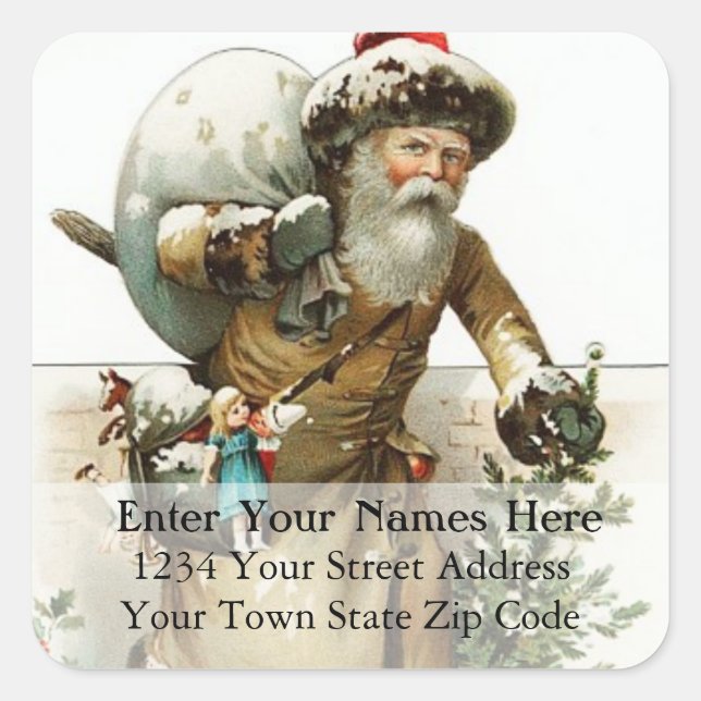 Vintage Santa With Toys and Tree Address Label (Front)