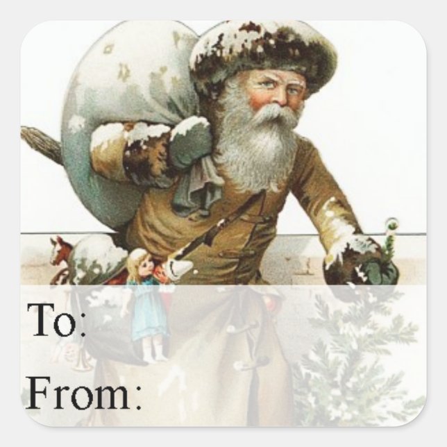 Vintage Santa With Toys and Tree Gift Tag (Front)