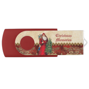 Vintage Santa with Tree Christmas Memories USB Flash Drive