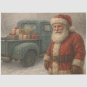 Vintage Santa with Truck Decoupage Christmas Tissue Paper